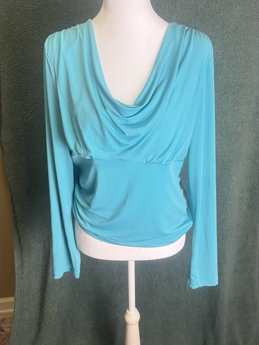 Norton McNaughton Turquoise Draped Cowl Long Sleeve Top